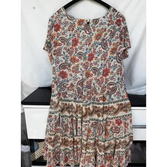 Bila NWT Midi Floral Crinkle Dress Lg Cottagecore Boho Festival Peasant Tiered - Picture 4 of 4